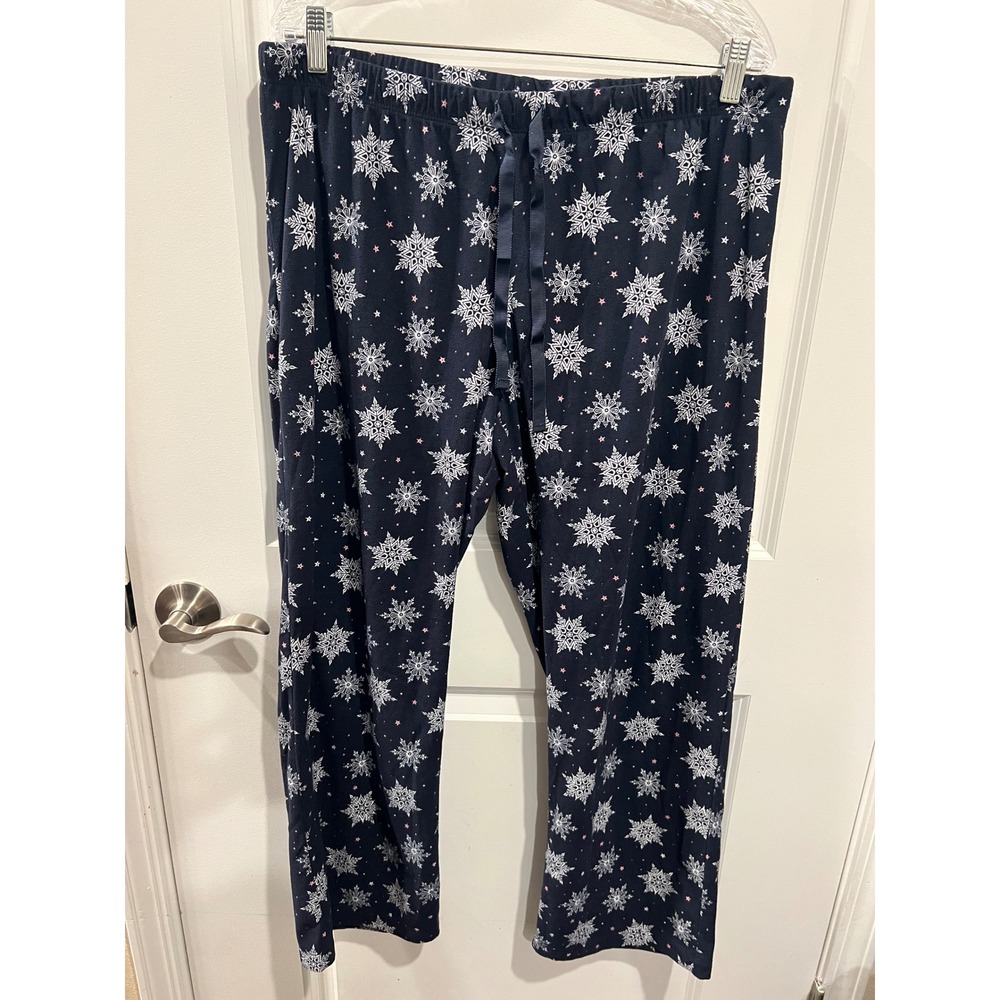 Nautica Womens Pajama Pants Snowflake Pattern Navy Blue XL